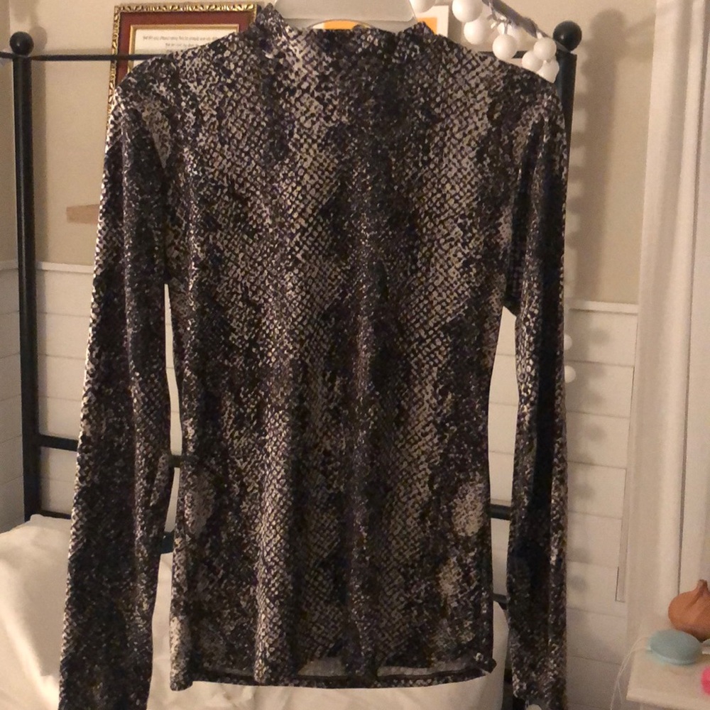 Snake Skin printed Mock Neck Long Sleeve Shirt